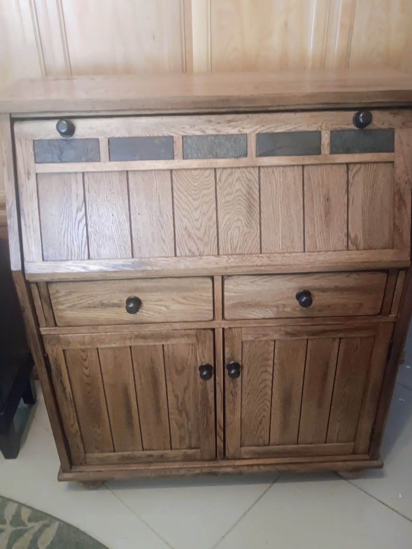 Wood Desk & Book Shelf w/ Slat Tile Inserts