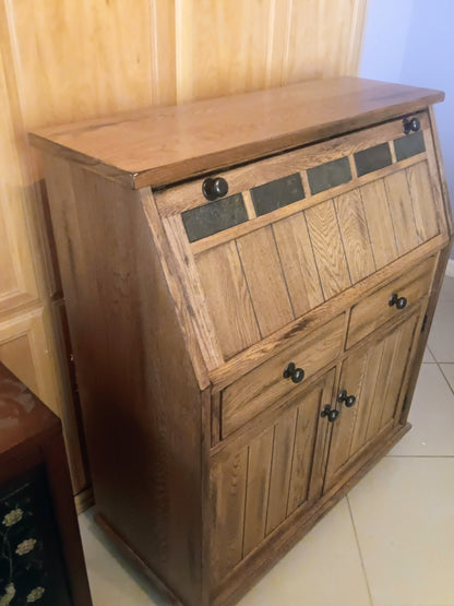 Wood Desk & Book Shelf w/ Slat Tile Inserts