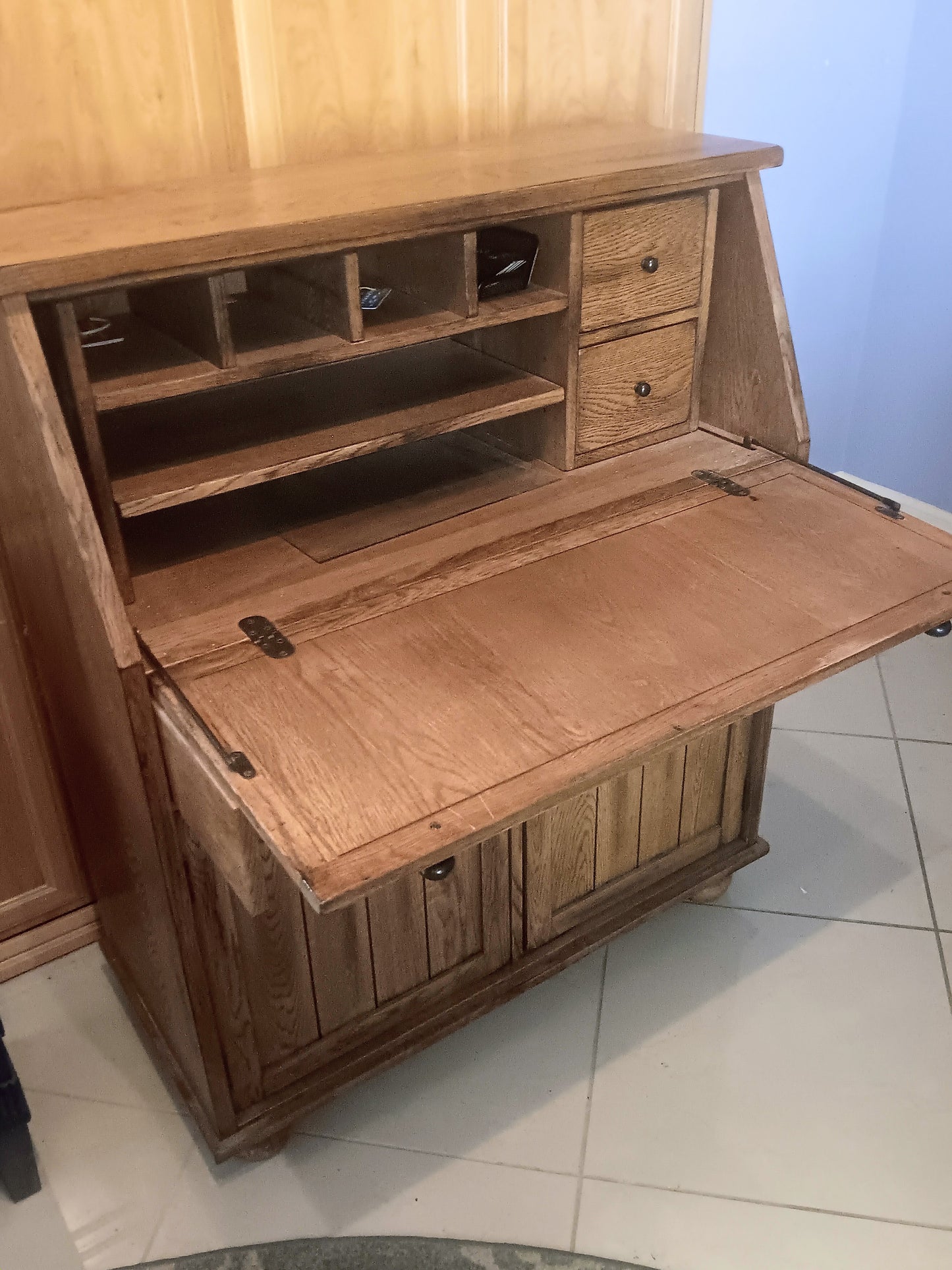 Wood Desk & Book Shelf w/ Slat Tile Inserts