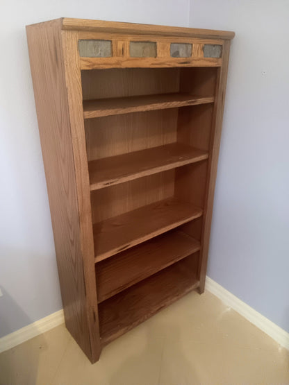 Wood Desk & Book Shelf w/ Slat Tile Inserts